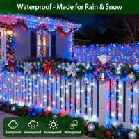 HKM-580755 470FT 1500 LED Outdoor String Lights with 12 Modes, Timer & Dimmable Function, Waterproof Red, Blue & White Lighting for Trees, Garages & Parties