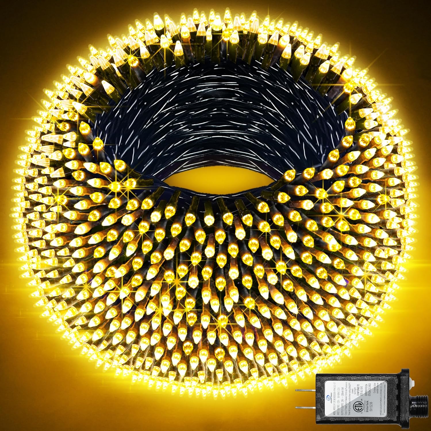 HKM-580755 470FT 1500 LED Outdoor String Lights with 12 Modes, Timer & Dimmable Function, Waterproof Red, Blue & White Lighting for Trees, Garages & Parties
