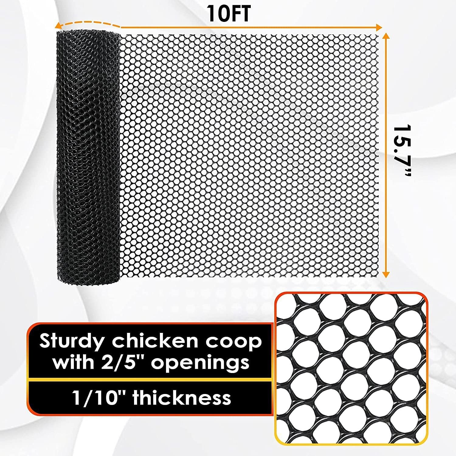 HKM-580819 Plastic Hexagonal Poultry Fence for Chickens – 0.4 x 3 m in Black, White, Green