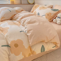 HKM-580883 Washed Cotton Four-Piece Floral Bedding Set in Multiple Sizes