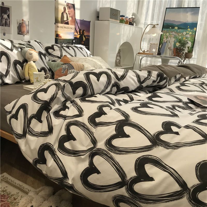 HKM-580883 Washed Cotton Four-Piece Floral Bedding Set in Multiple Sizes