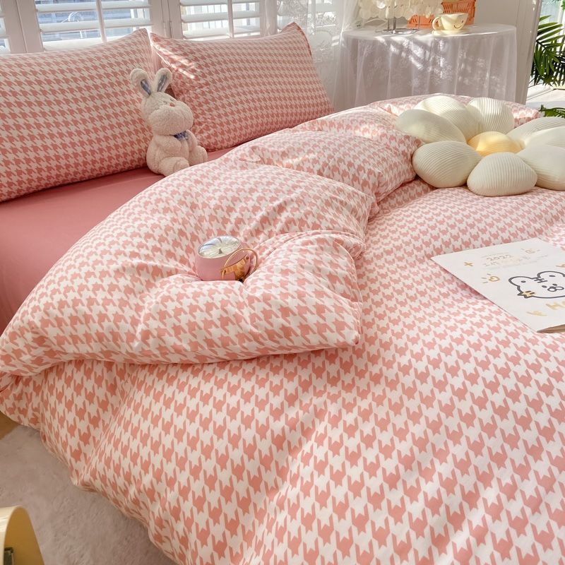 HKM-580883 Washed Cotton Four-Piece Floral Bedding Set in Multiple Sizes