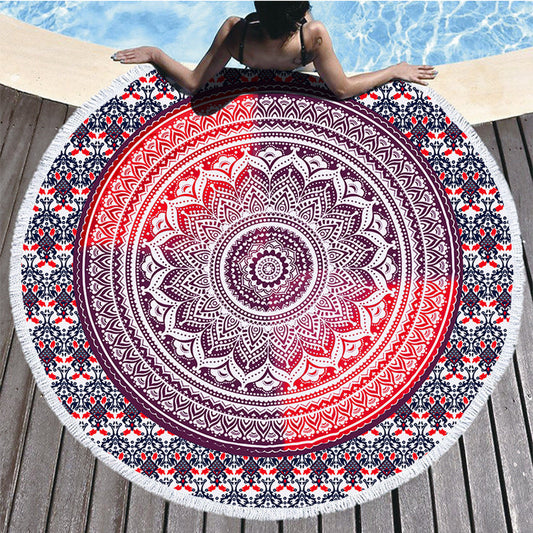 HKM-580947 Microfiber Printed Beach Towel - 150cm Diameter, Soft Polyester Fiber