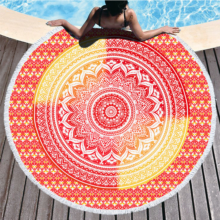 HKM-580947 Microfiber Printed Beach Towel - 150cm Diameter, Soft Polyester Fiber