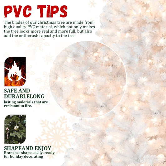 HKM-581011 Prelit White PVC Christmas Tree with Memory Wire - Available in 7.5ft and 9ft Heights