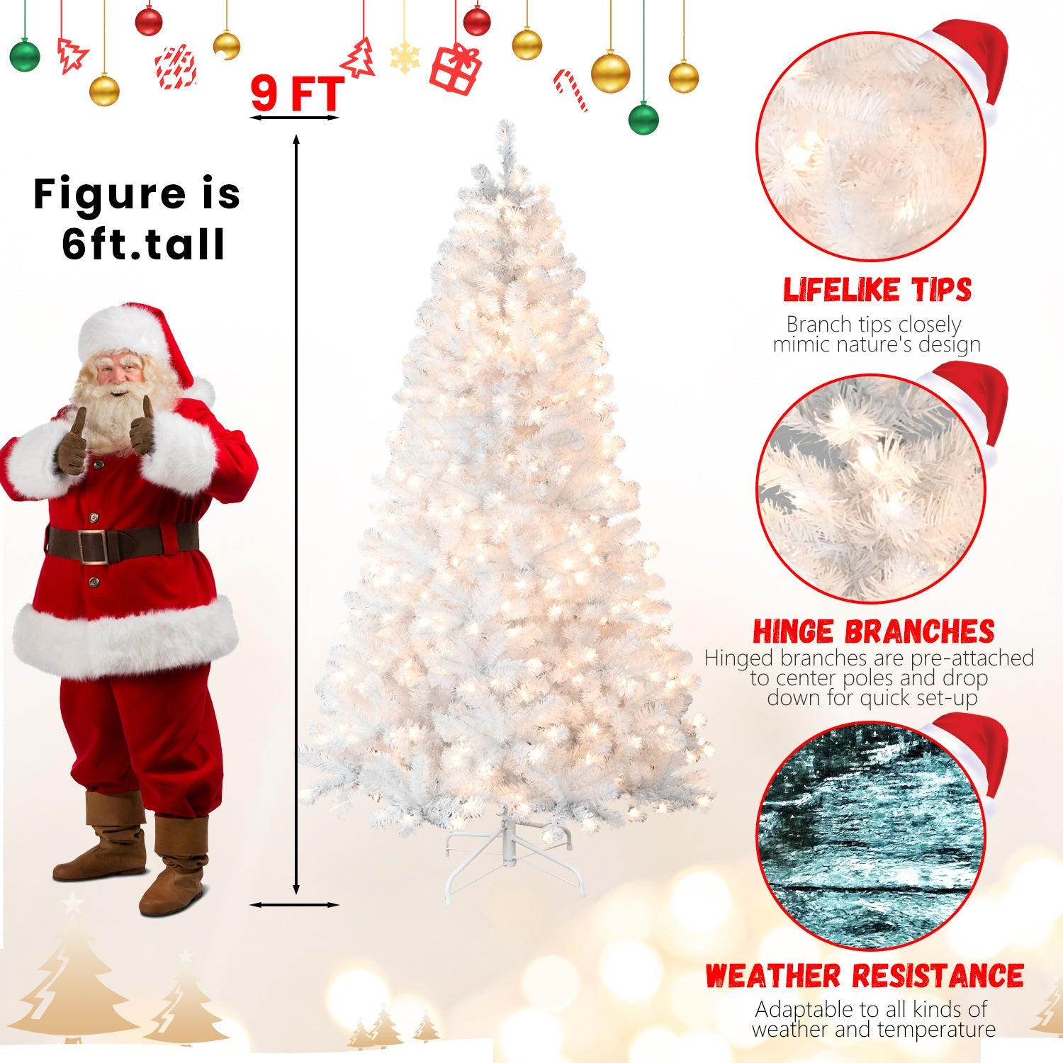 HKM-581011 Prelit White PVC Christmas Tree with Memory Wire - Available in 7.5ft and 9ft Heights