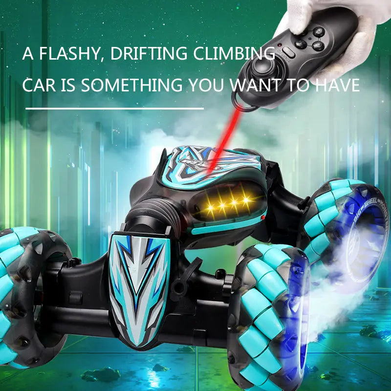 HKM-581139 Remote Control 4-Wheel Light Spray Twister Car Toy with Gesture Control for Kids - Indoor/Outdoor Fun