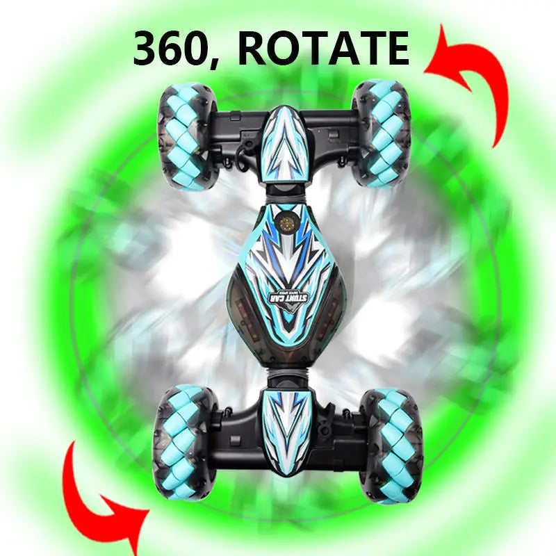 HKM-581139 Remote Control 4-Wheel Light Spray Twister Car Toy with Gesture Control for Kids - Indoor/Outdoor Fun