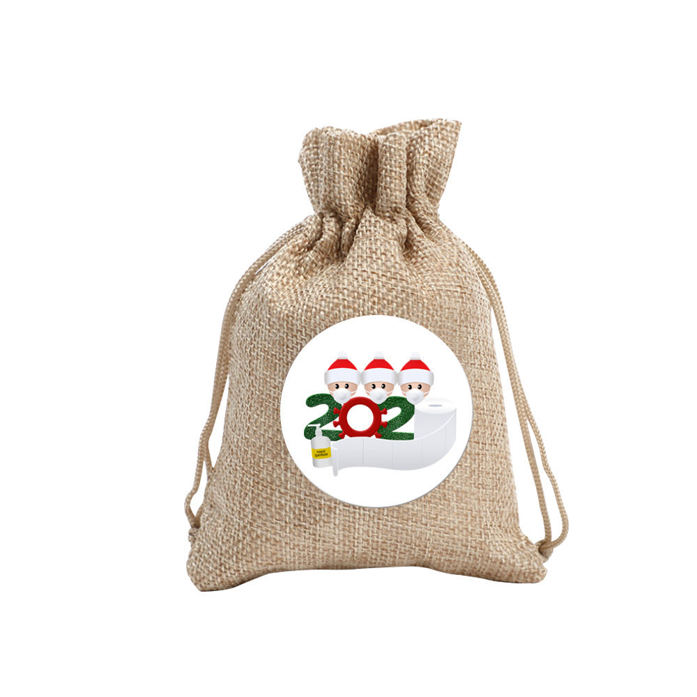 HKM-581331 Christmas Candy Sack for Families - Brown Material, Regular Size 10x14cm