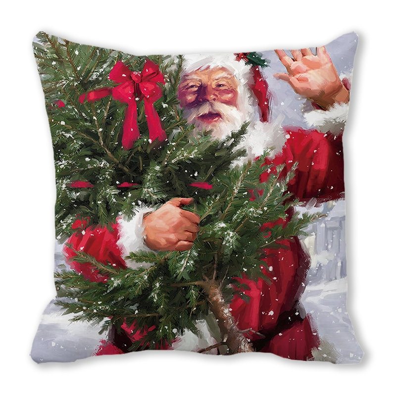 KTX-581395 Christmas Character Linen Pillow Cover for Sofa and Bedside - 45x45cm