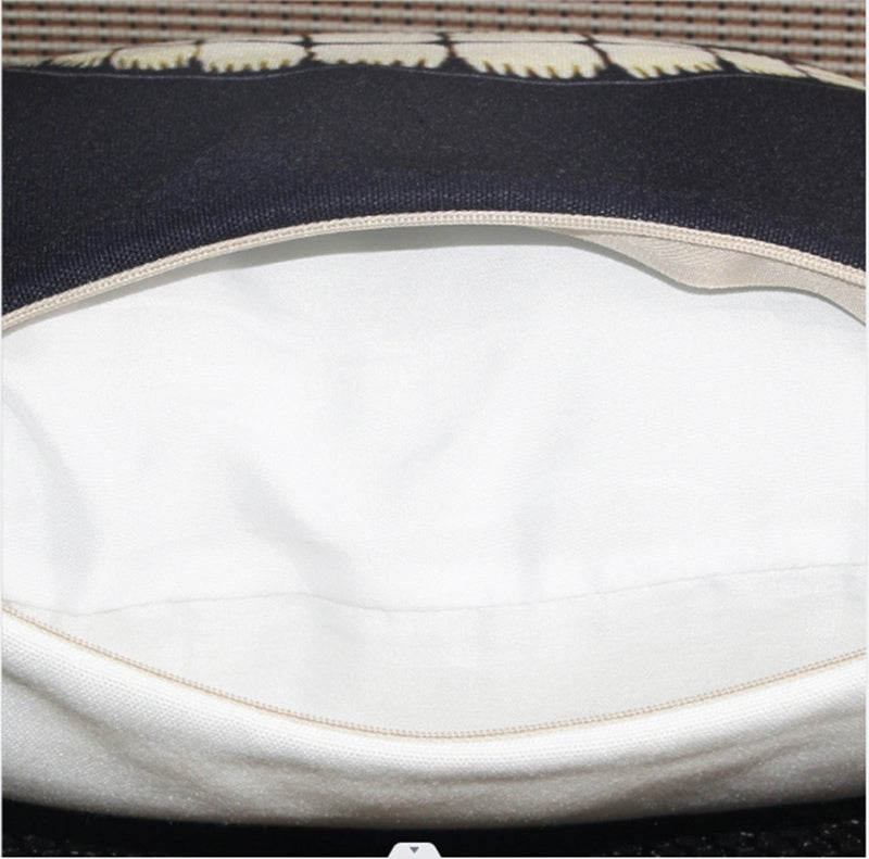 HKM-581523 Black and White Cotton and Linen Cushion Cover, 45x45 cm