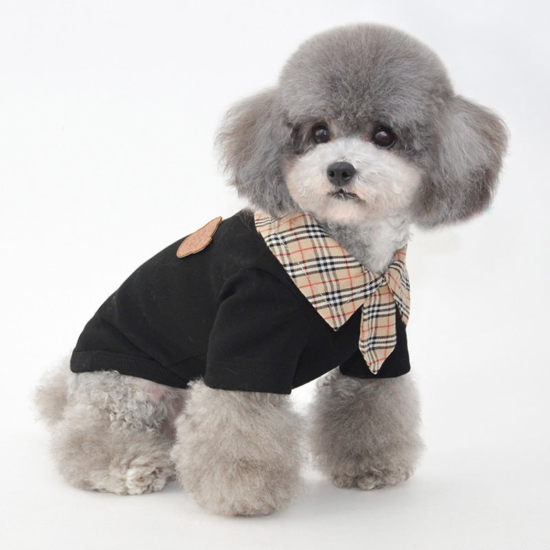 HKM-581523 Summer Lightweight Cotton Dog Polo Shirt - Black and White Choices for Small Dogs