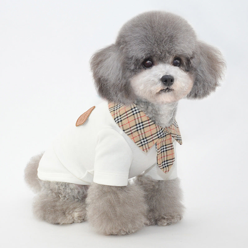 HKM-581523 Summer Lightweight Cotton Dog Polo Shirt - Black and White Choices for Small Dogs