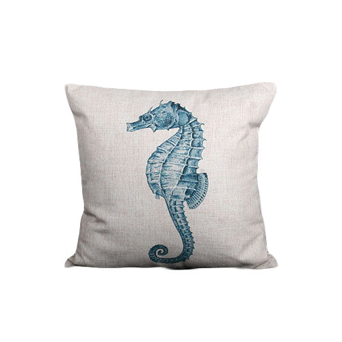 HKM-581715 Blue Mediterranean Ocean Style Cotton Pillowcase with Starfish and Coral Print