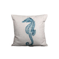 HKM-581715 Blue Mediterranean Ocean Style Cotton Pillowcase with Starfish and Coral Print