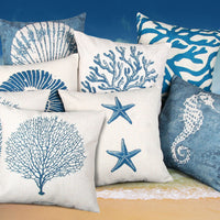 HKM-581715 Blue Mediterranean Ocean Style Cotton Pillowcase with Starfish and Coral Print