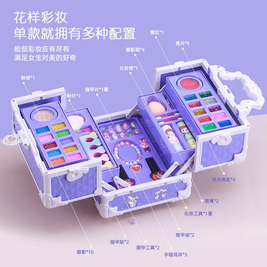 Children’s Makeup Set with Lipstick, Eyeshadow, and Brush Kit – Princess Handheld Makeup Box for Pretend Play