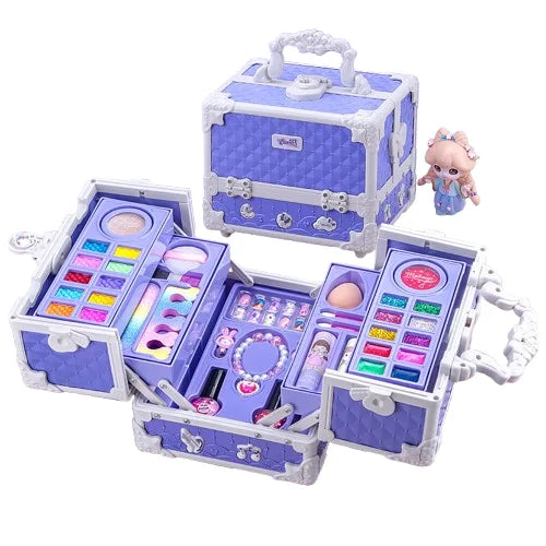 Children’s Makeup Set with Lipstick, Eyeshadow, and Brush Kit – Princess Handheld Makeup Box for Pretend Play