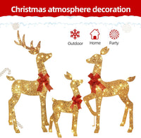 HKM-581907 3-Piece Lighted Outdoor Reindeer Family Set with 145 LED Lights - Elegant Holiday Yard Decoration