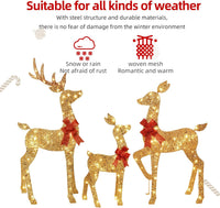 HKM-581907 3-Piece Lighted Outdoor Reindeer Family Set with 145 LED Lights - Elegant Holiday Yard Decoration