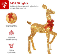 HKM-581907 3-Piece Lighted Outdoor Reindeer Family Set with 145 LED Lights - Elegant Holiday Yard Decoration