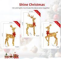 HKM-581907 3-Piece Lighted Outdoor Reindeer Family Set with 145 LED Lights - Elegant Holiday Yard Decoration