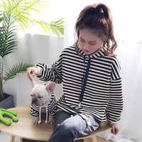 HKM-581971 Hooded Striped Cotton Dog T-Shirt for Autumn and Winter - Parent-Child Matching Sizes