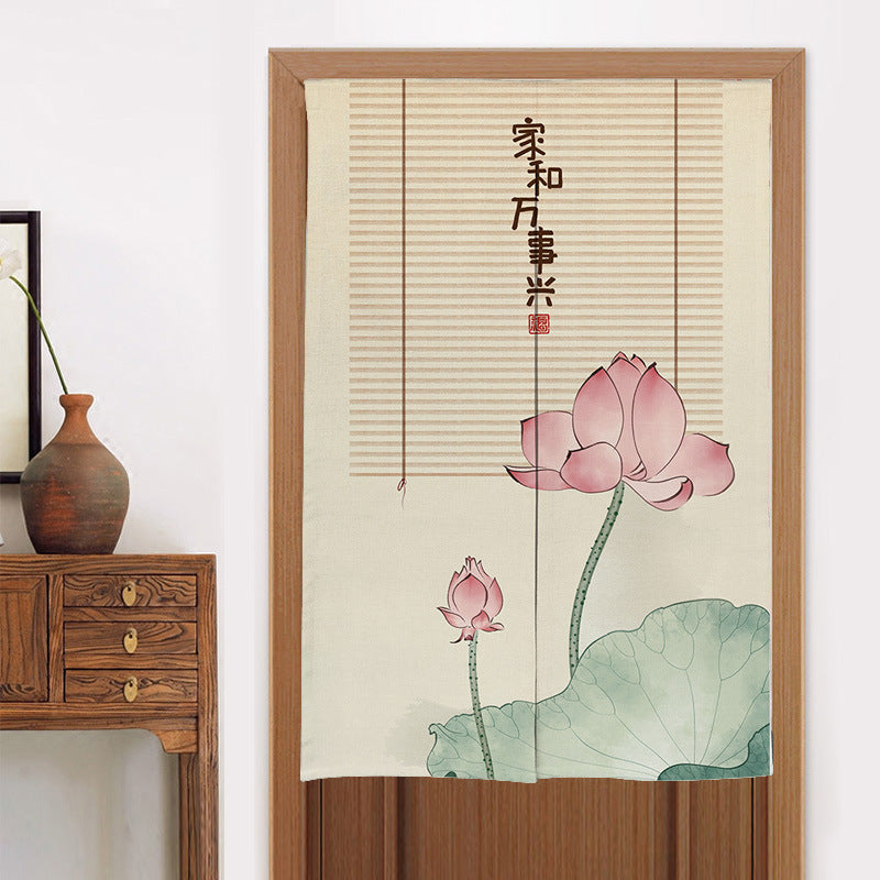 HKM-582419 Elegant Chinese Style Fabric Door Curtain - Multiple Size Options Available