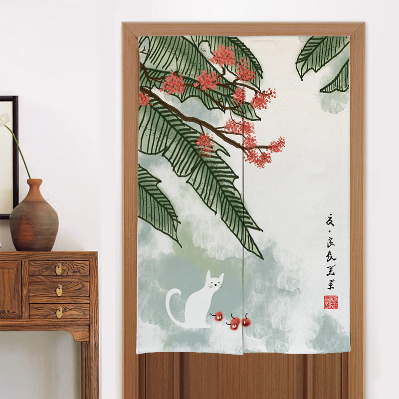 HKM-582419 Elegant Chinese Style Fabric Door Curtain - Multiple Size Options Available