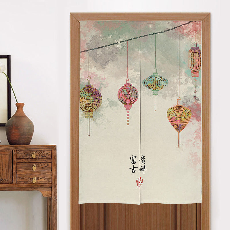 HKM-582419 Elegant Chinese Style Fabric Door Curtain - Multiple Size Options Available