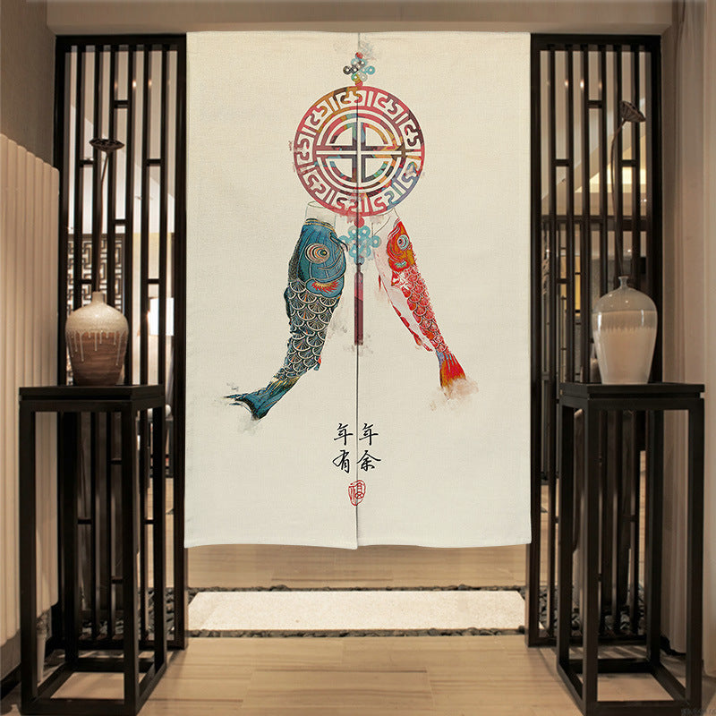HKM-582419 Elegant Chinese Style Fabric Door Curtain - Multiple Size Options Available