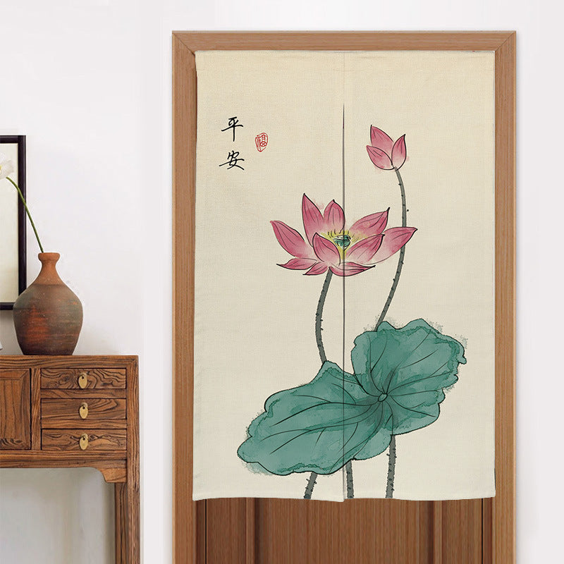 HKM-582419 Elegant Chinese Style Fabric Door Curtain - Multiple Size Options Available