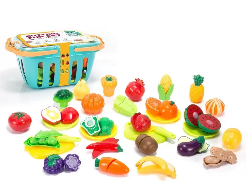 KTX-582547 Kid's Pretend Play Cutting Fruits and Vegetables Food Toy Set for Ages 2-13