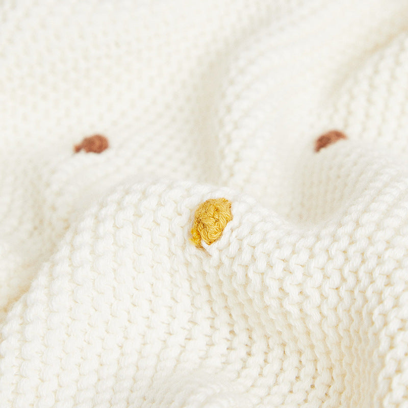 HKM-582867 Cotton Crocheted Air Conditioning Blanket in Spot Beige - Korean Style, All-Season Use