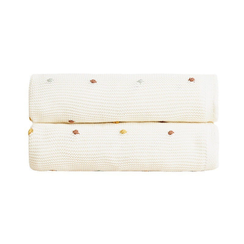 HKM-582867 Cotton Crocheted Air Conditioning Blanket in Spot Beige - Korean Style, All-Season Use
