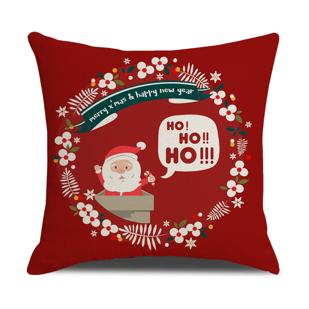 HKM-582931 Cartoon Print Christmas Pillowcase Cover – Festive Linen Cushion Cover 45x45cm