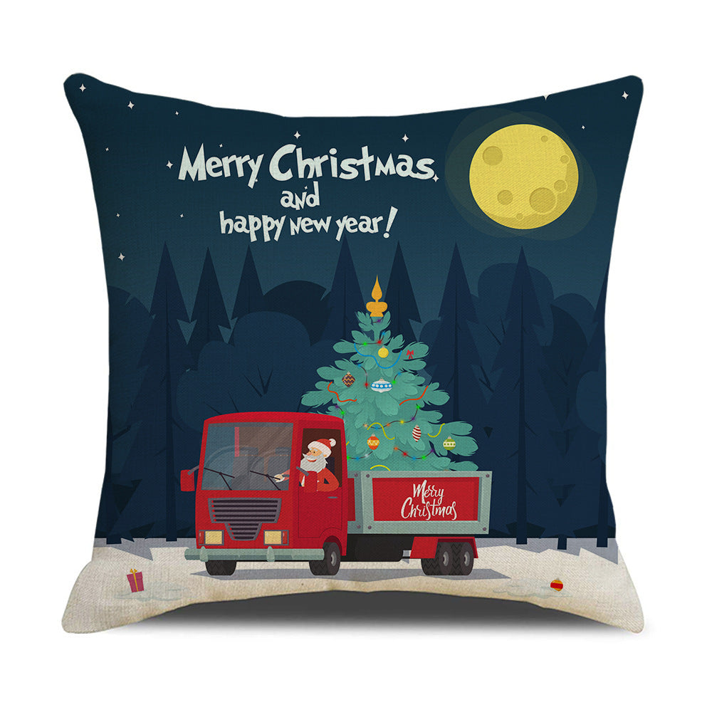 HKM-582931 Cartoon Print Christmas Pillowcase Cover – Festive Linen Cushion Cover 45x45cm