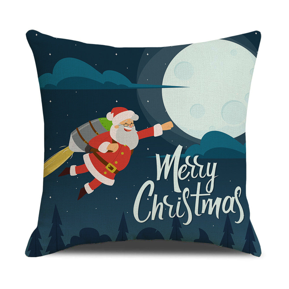 HKM-582931 Cartoon Print Christmas Pillowcase Cover – Festive Linen Cushion Cover 45x45cm