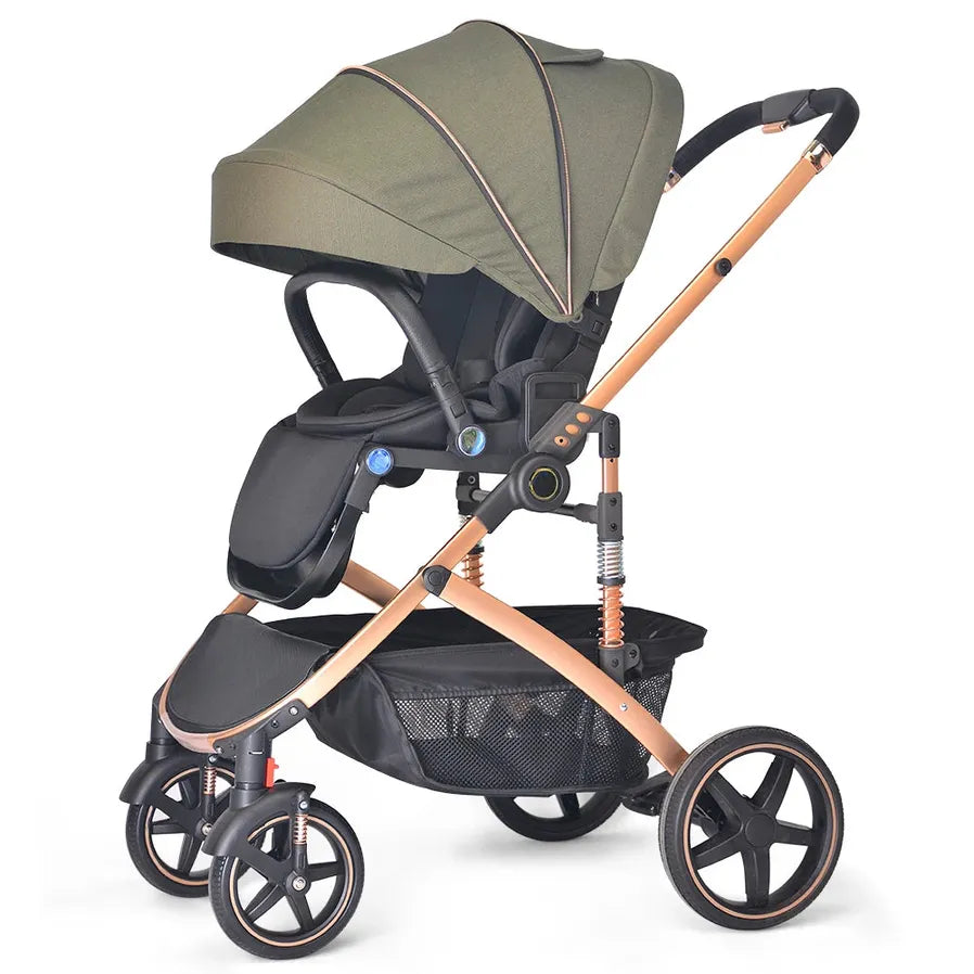 HKM-583059 Luxury 3-in-1 Foldable Travel Baby Stroller with Car Seat and Bassinet Functionality