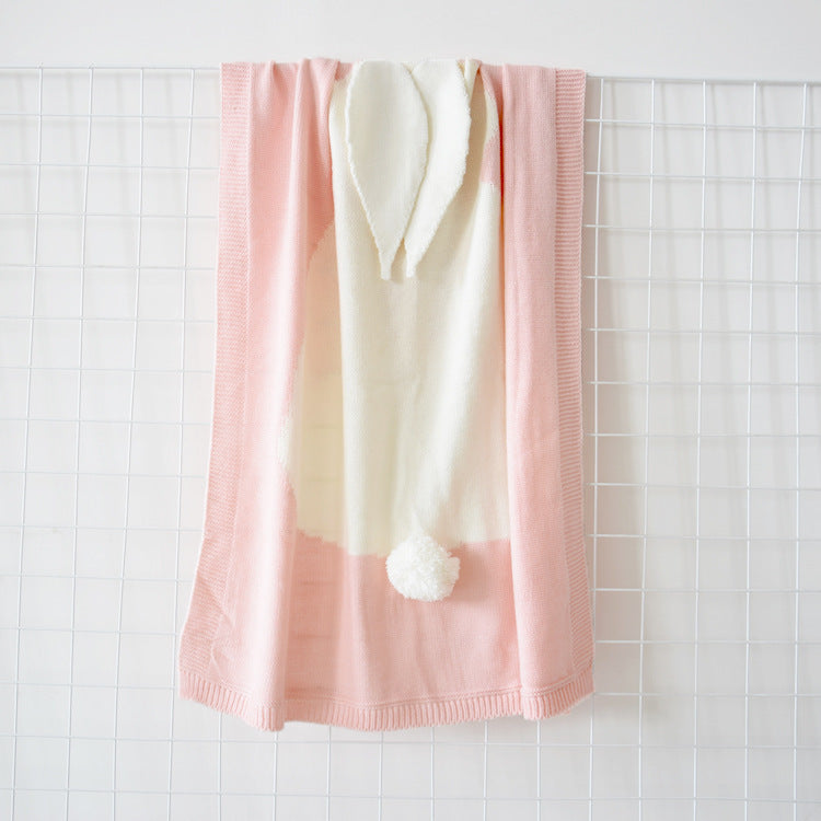 HKM-583251 Soft Plush Rabbit Ears Blanket for Children - Three-Dimensional Knitted Hugging Mat for Naptime and Beach