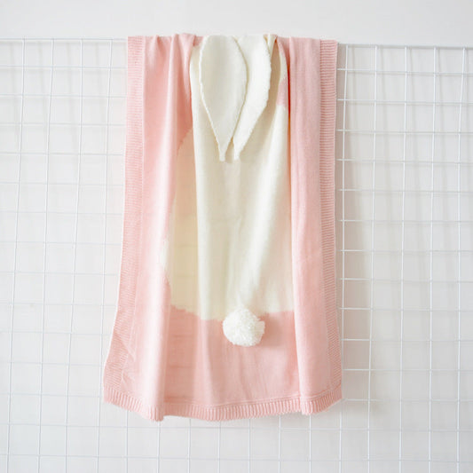 HKM-583251 Soft Plush Rabbit Ears Blanket for Children - Three-Dimensional Knitted Hugging Mat for Naptime and Beach