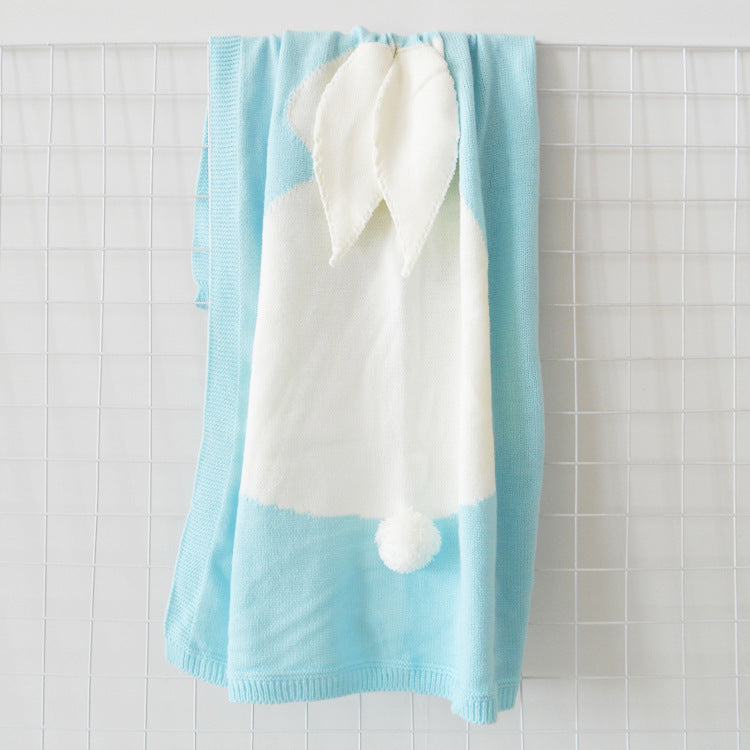 HKM-583251 Soft Plush Rabbit Ears Blanket for Children - Three-Dimensional Knitted Hugging Mat for Naptime and Beach