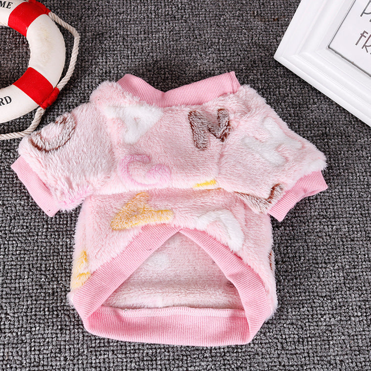 HKM-583443 Cozy Fleece Pajamas for Small Dogs - Chihuahua, Yorkie, Pug - Winter Dog Sweater in Pink and Light Blue