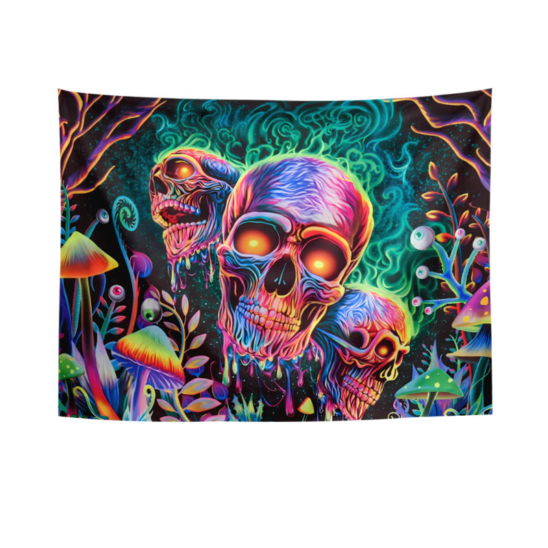 HKM-583699 Fluorescent Skull Geometric Abstract Tapestry - UV Black Light Background Fabric