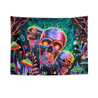 HKM-583699 Fluorescent Skull Geometric Abstract Tapestry - UV Black Light Background Fabric