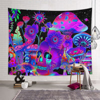 HKM-583699 Fluorescent Skull Geometric Abstract Tapestry - UV Black Light Background Fabric