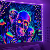 HKM-583699 Fluorescent Skull Geometric Abstract Tapestry - UV Black Light Background Fabric