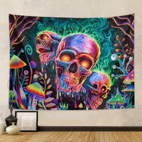 HKM-583699 Fluorescent Skull Geometric Abstract Tapestry - UV Black Light Background Fabric