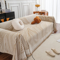 HKM-583827 Chenille Line Sofa Cover with Tassel Blanket for Home Décor