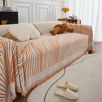 HKM-583827 Chenille Line Sofa Cover with Tassel Blanket for Home Décor